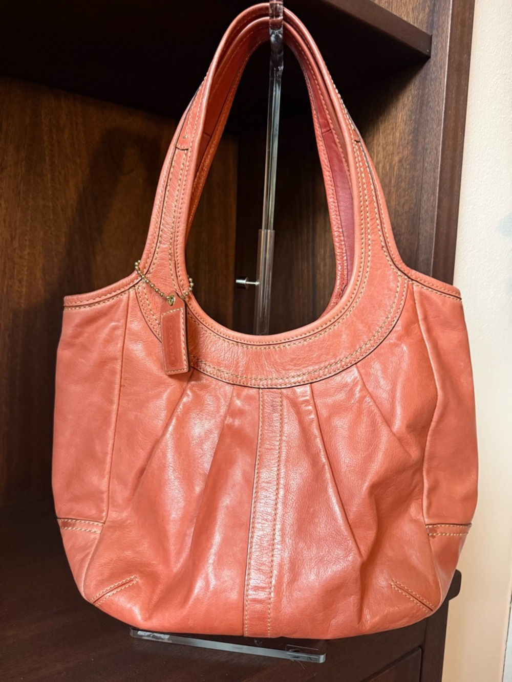 Coach Pleated Ergo Bag With Tattersall Lining from 2009 Coral Color F12240